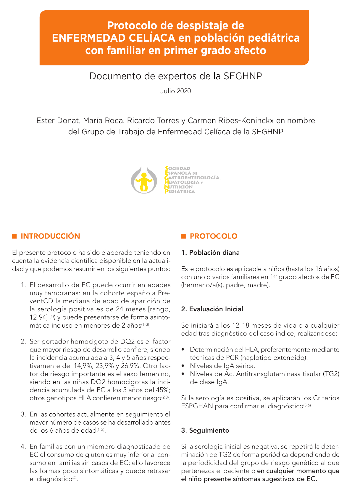 Protocolo de despistaje de Enfermedad Celíaca en población pediátrica con familiar en primer grado afecto